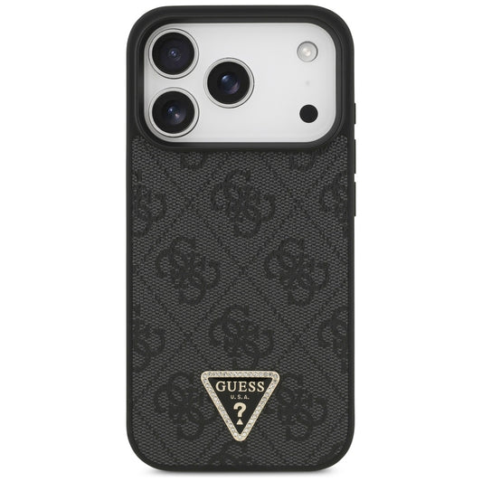 MagSafe Hülle für Apple iPhone 17 Pro Max, Guess, 4G Triangle Strass, Schwarz
