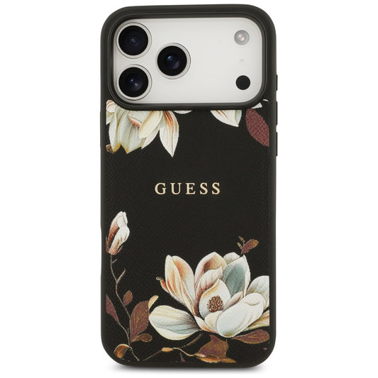MagSafe Hülle für Apple iPhone 17 Pro Max, Guess, Grained Flowers, Schwarz