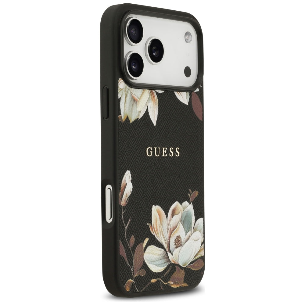 MagSafe Hülle für Apple iPhone 17 Pro Max, Guess, Grained Flowers, Schwarz