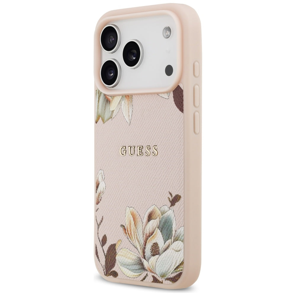 MagSafe Hülle für Apple iPhone 17 Pro Max, Guess, Grained Flowers, Rosa
