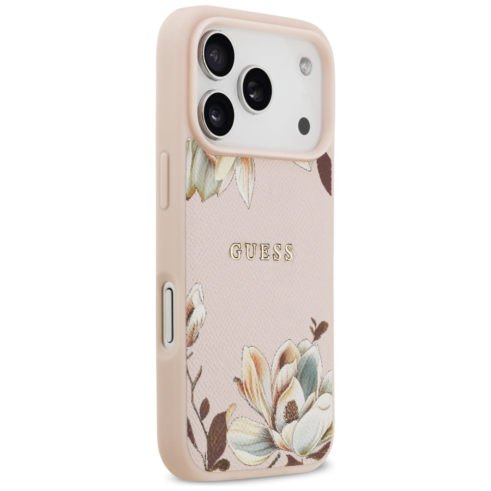 MagSafe Hülle für Apple iPhone 17 Pro Max, Guess, Grained Flowers, Rosa