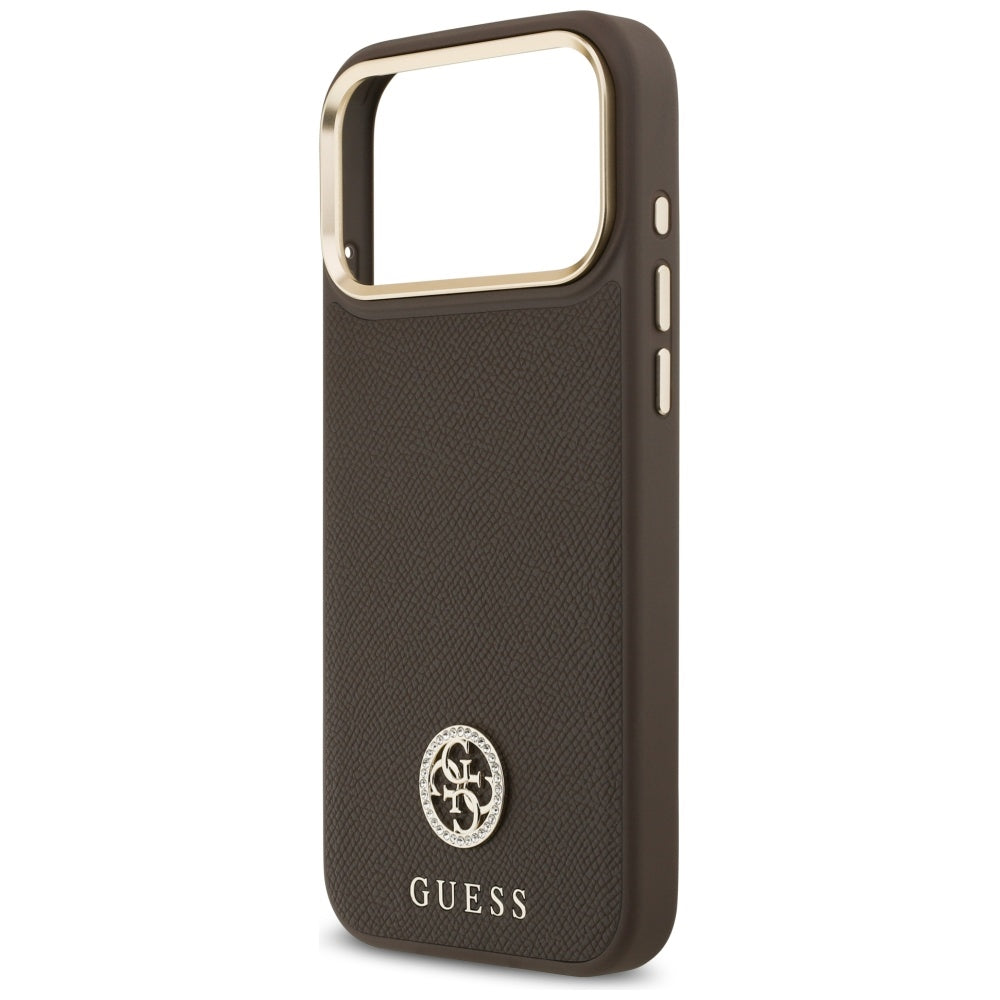 MagSafe Hülle für Apple iPhone 17 Pro Max, Guess, Grained Strass Logo, Braun