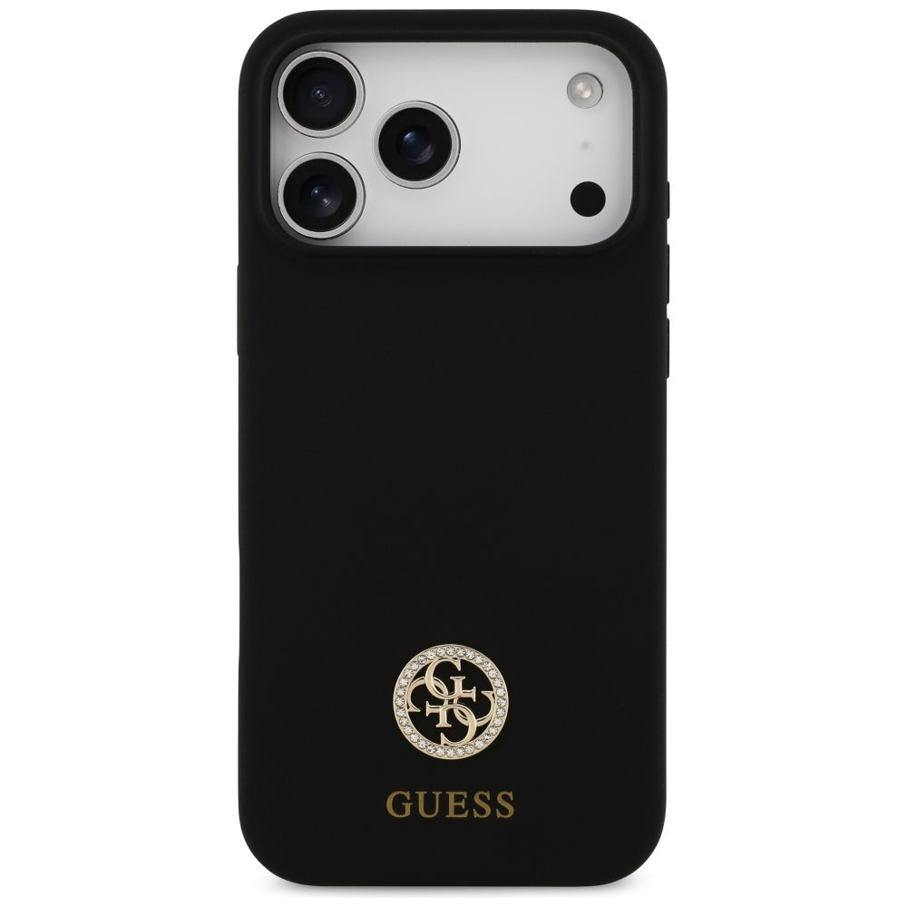 MagSafe Hülle für Apple iPhone 17 Pro Max, Guess, Logo Strass 4G, Schwarz