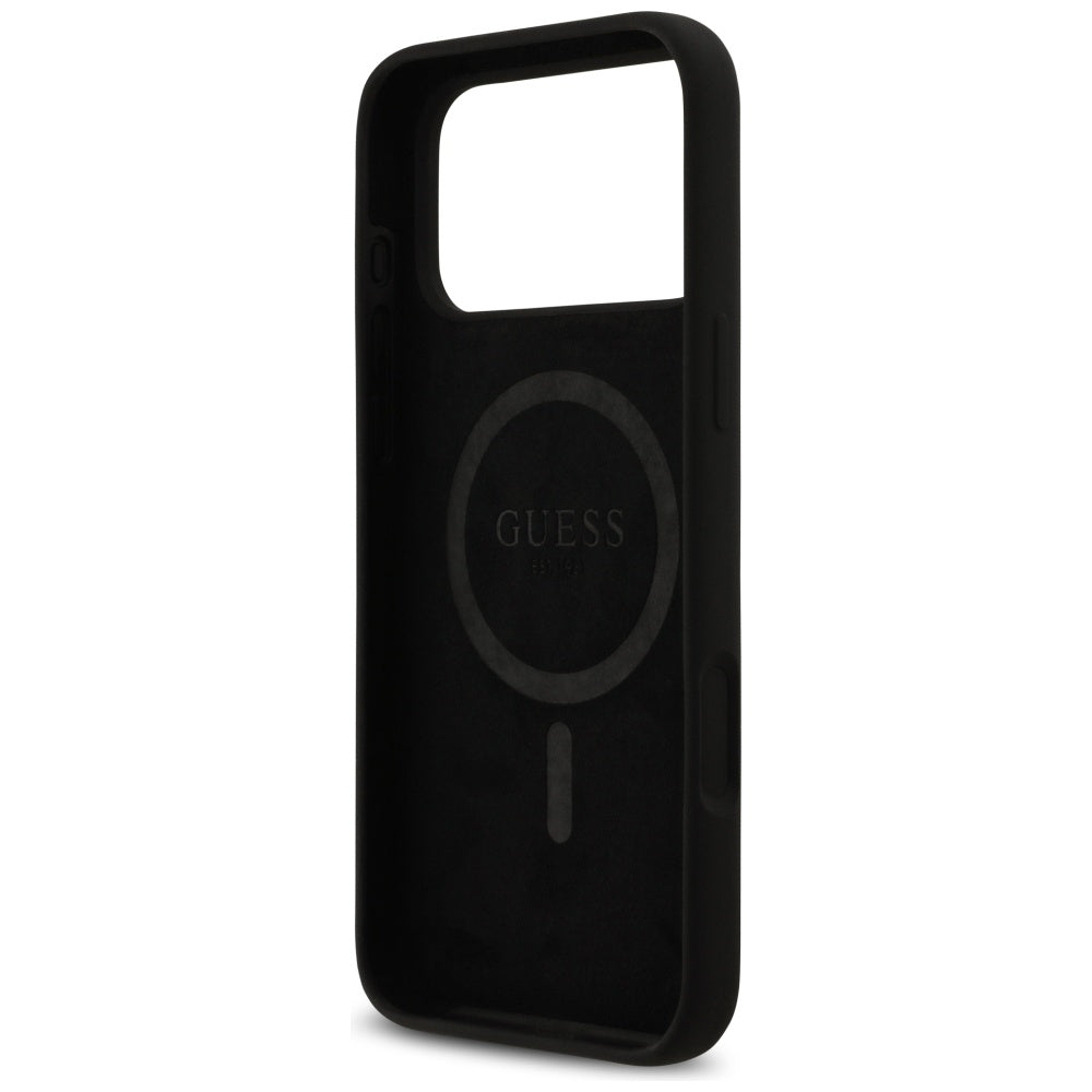 MagSafe Hülle für Apple iPhone 17 Pro Max, Guess, Logo Strass 4G, Schwarz