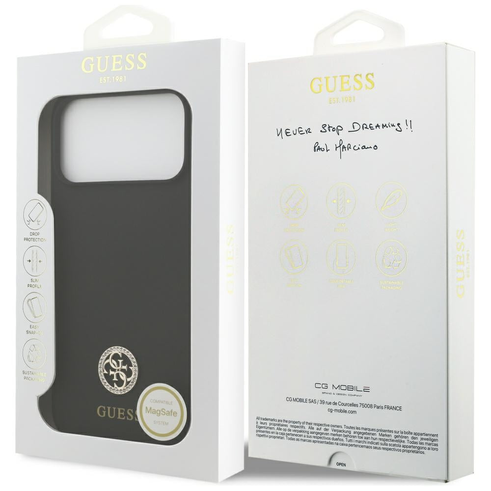 MagSafe Hülle für Apple iPhone 17 Pro Max, Guess, Logo Strass 4G, Schwarz