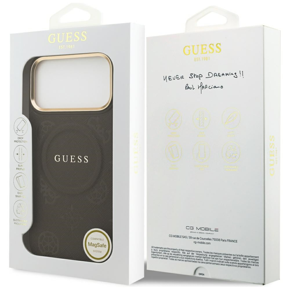 MagSafe Hülle für Apple iPhone 17 Pro Max, Guess, Peony Hot Stamp, Braun