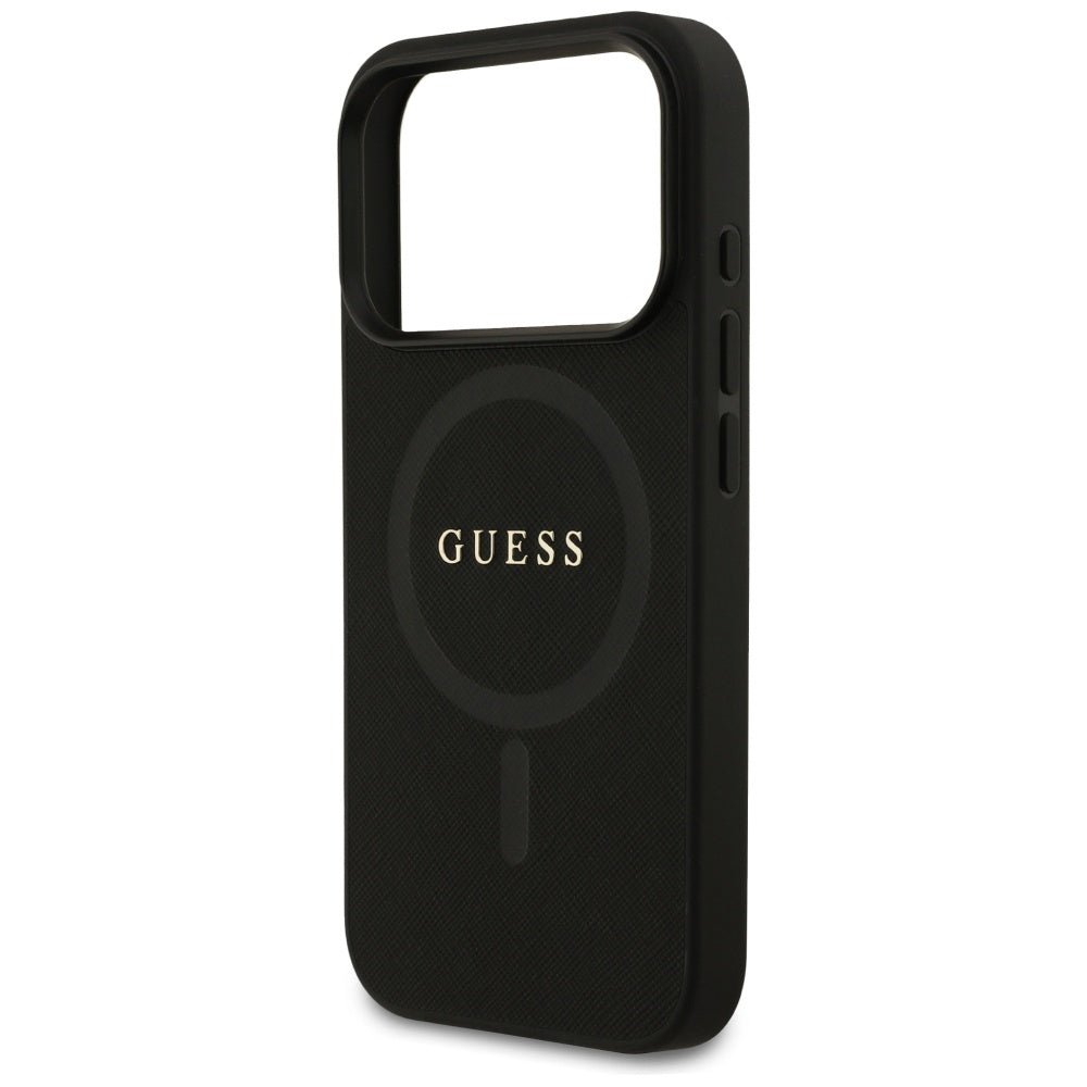 MagSafe Hülle für Apple iPhone 17 Pro Max, Guess, Saffiano Classic Logo, Schwarz
