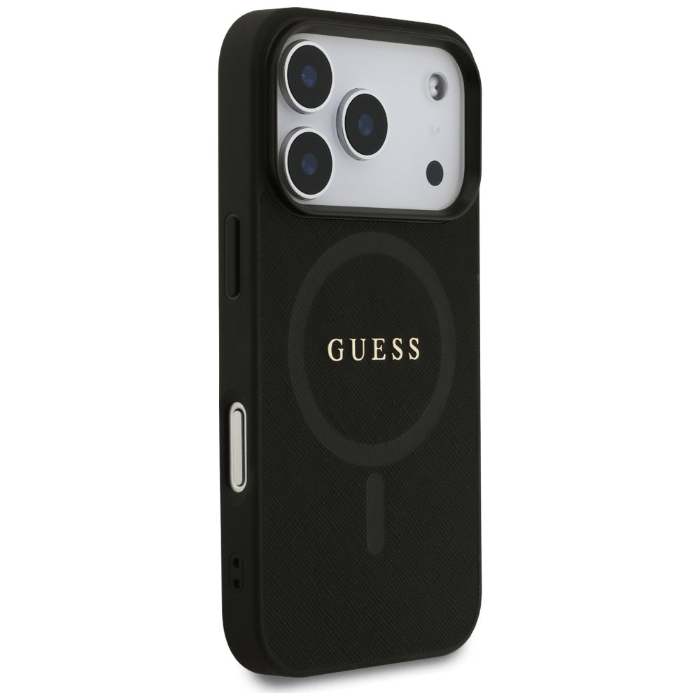MagSafe Hülle für Apple iPhone 17 Pro Max, Guess, Saffiano Classic Logo, Schwarz