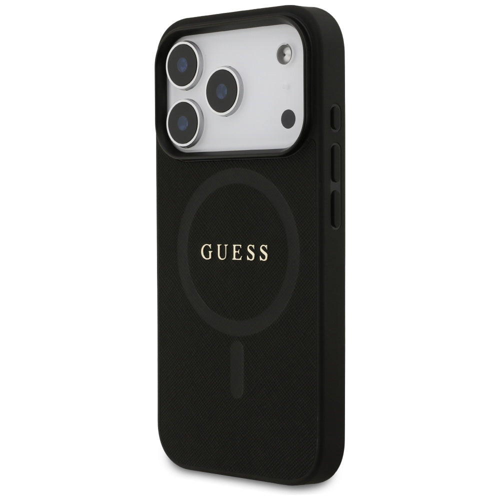 MagSafe Hülle für Apple iPhone 17 Pro Max, Guess, Saffiano Classic Logo, Schwarz