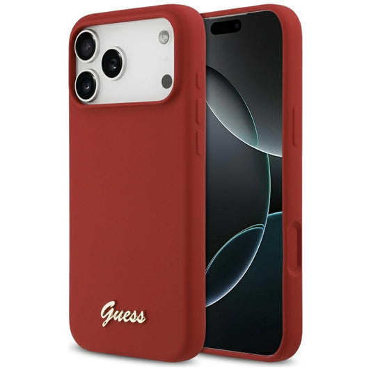 MagSafe Hülle für Apple iPhone 17 Pro Max, Guess, Script Metal Logo, Rot