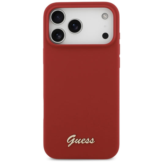 MagSafe Hülle für Apple iPhone 17 Pro Max, Guess, Script Metal Logo, Rot