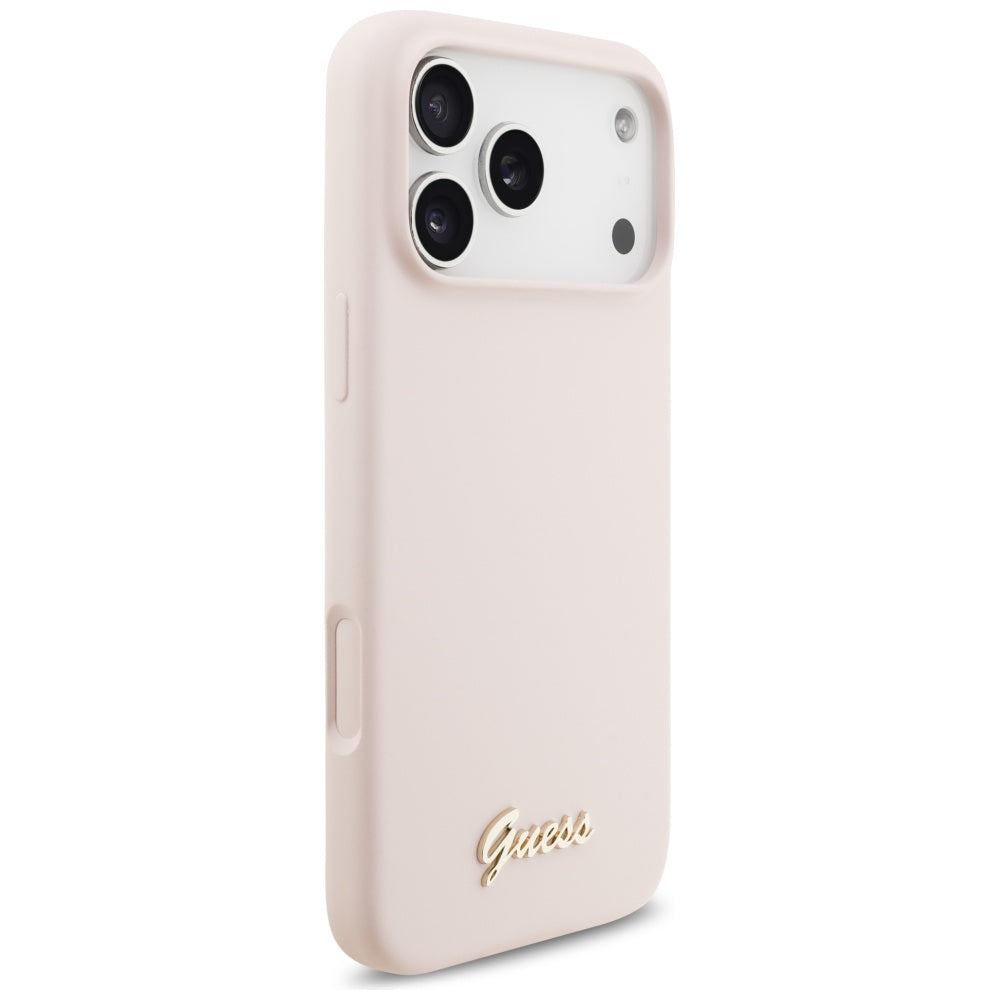 MagSafe Hülle für Apple iPhone 17 Pro Max, Guess, Script Metal Logo, Hellrosa