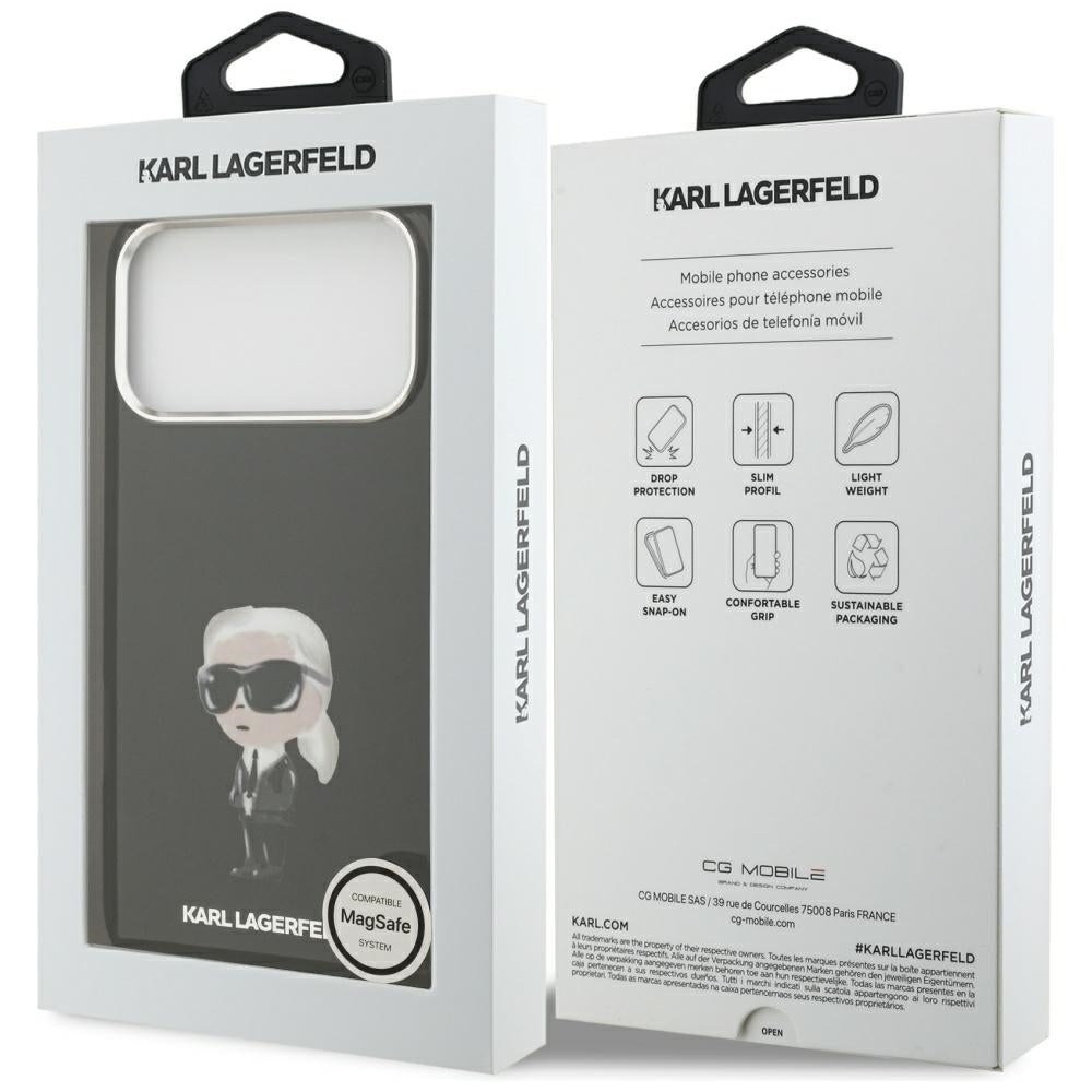 MagSafe Hülle für Apple iPhone 17 Pro Max, Karl Lagerfeld, IML Aquarelle Karl Ikonik, Schwarz