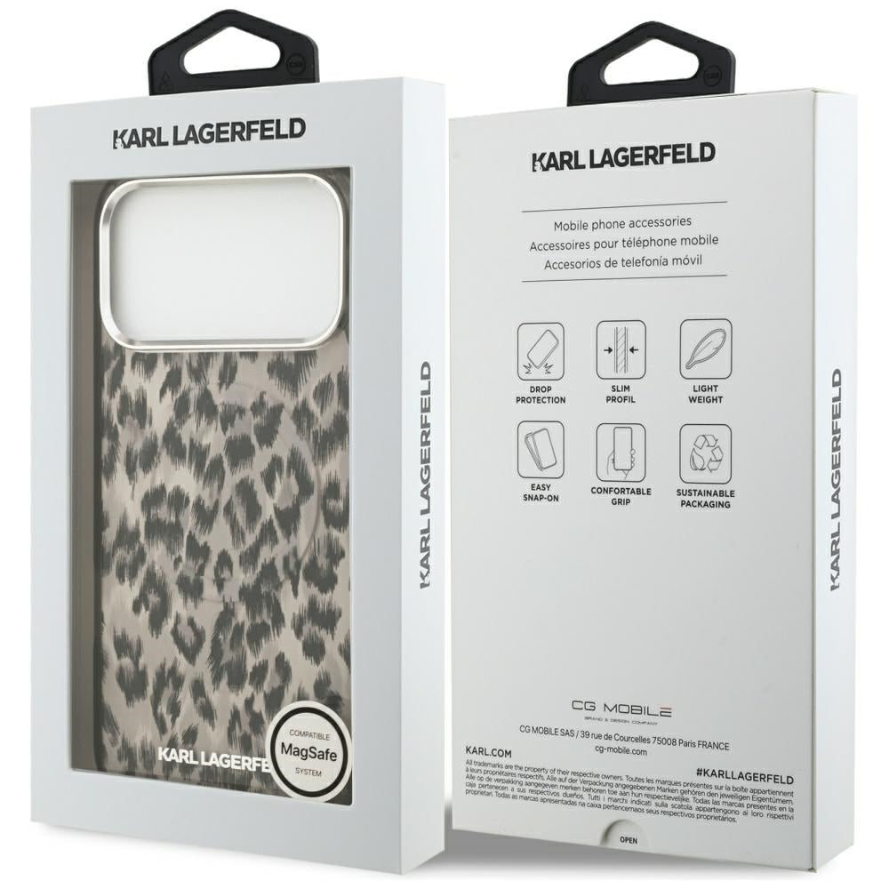 MagSafe Hülle für Apple iPhone 17 Pro Max, Karl Lagerfeld, IML Leopard Muster, Braun