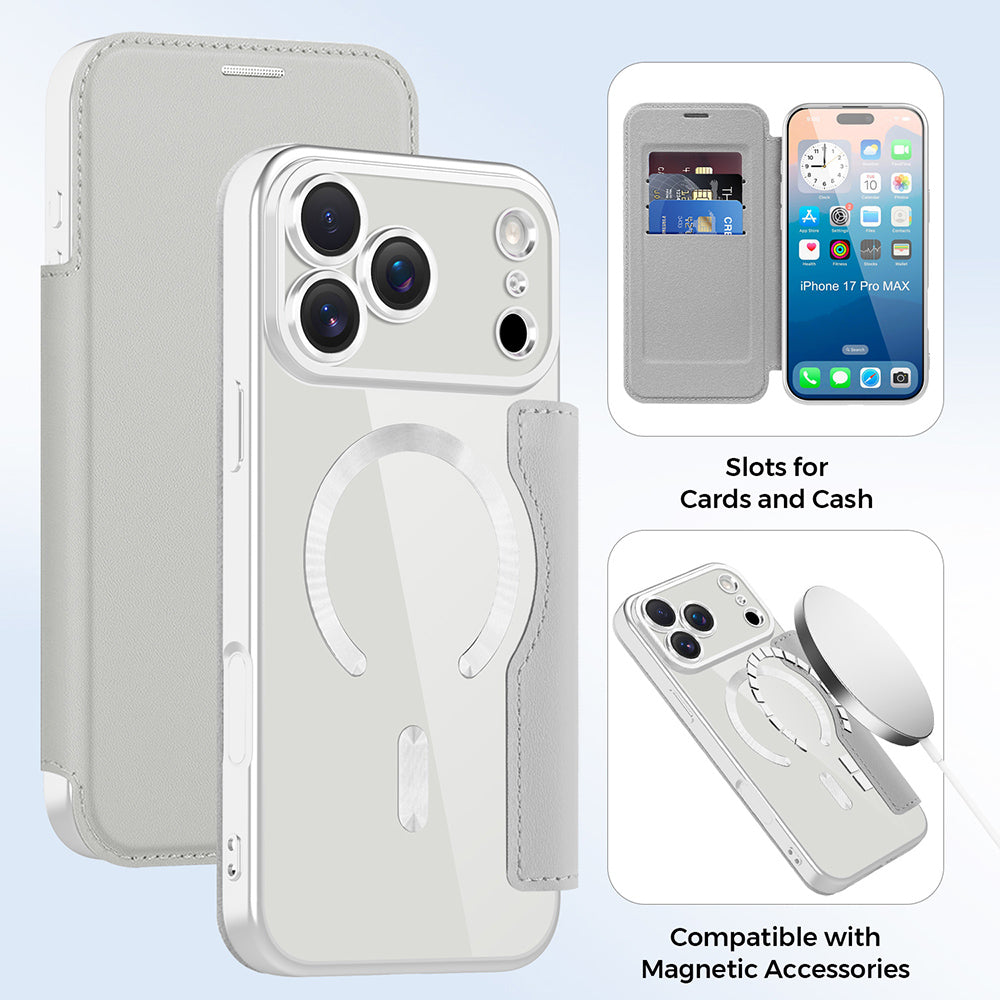 MagSafe Case for Apple iPhone 17 Pro, Techsuit, SmartMag Book, Gray