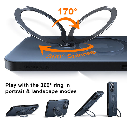 MagSafe Hülle für Apple iPhone 17 Pro, Torras, Ostand Spin, Transparent