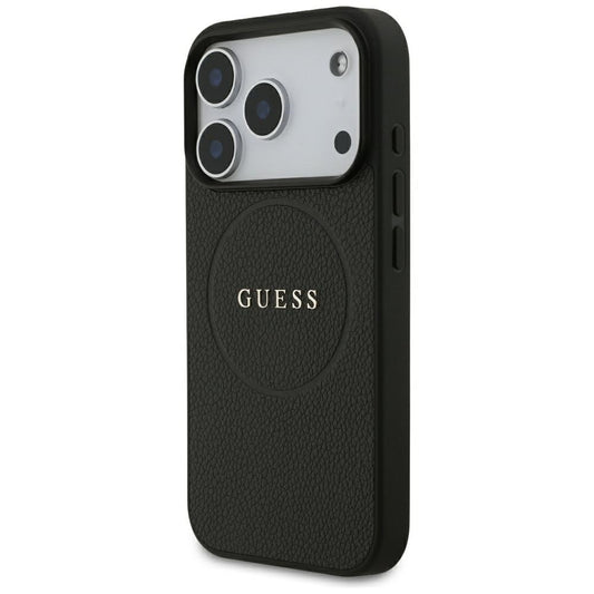 MagSafe-Hülle für Apple iPhone 18 Pro / 17 Pro, Guess, Geprägter Goldring, Schwarz