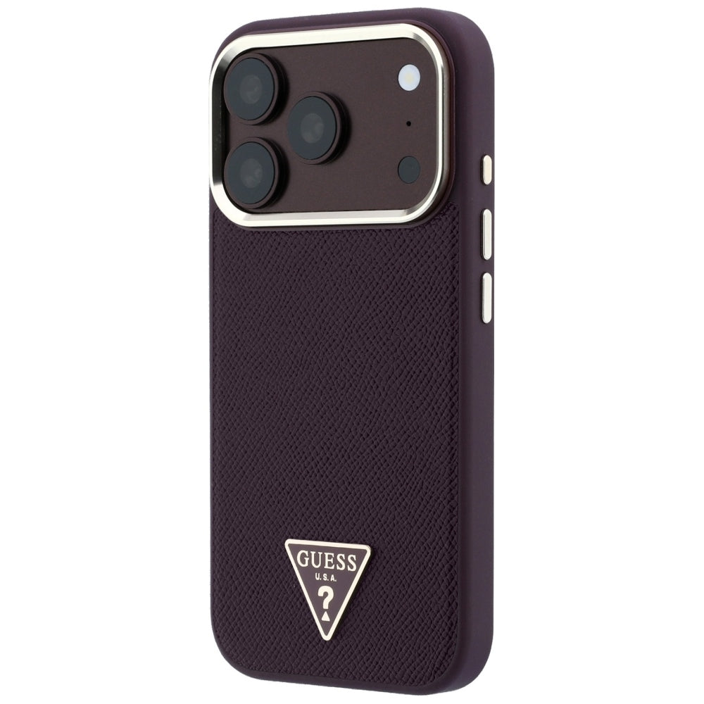 MagSafe Case for Apple iPhone 18 Pro / 17 Pro, Guess, Grained Triangle Logo, Burgundy