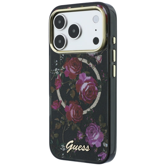 MagSafe-Hülle für Apple iPhone 18 Pro / 17 Pro, Guess, IML Glitter Blossom Roses, Schwarz