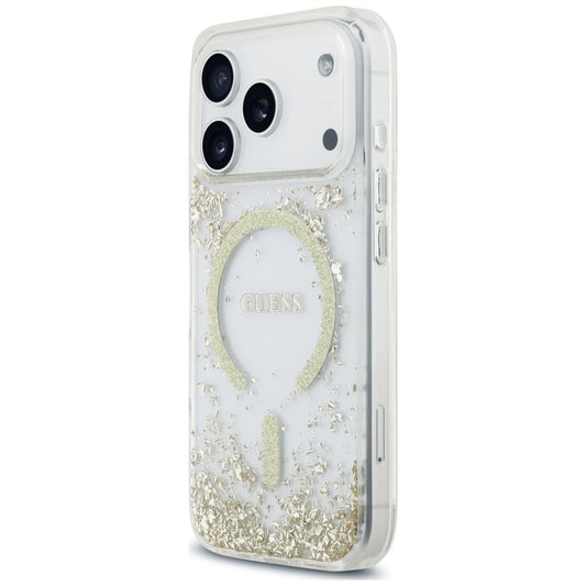 MagSafe-Hülle für Apple iPhone 18 Pro / 17 Pro, Guess, Resin Bottom Glitter, Gold