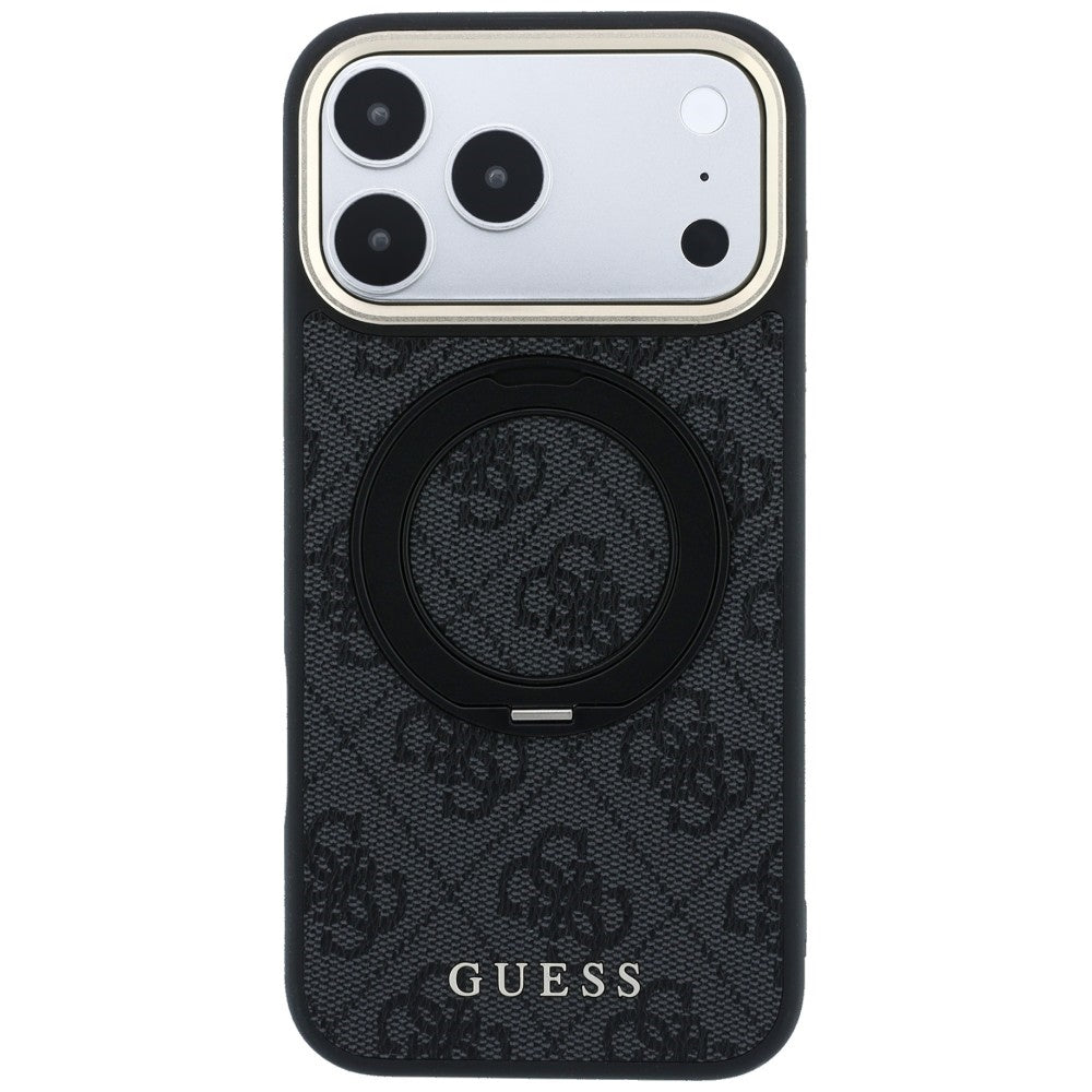 MagSafe-Hülle für Apple iPhone 18 Pro / 17 Pro, Guess, Ring Stand Classic Logo, Schwarz