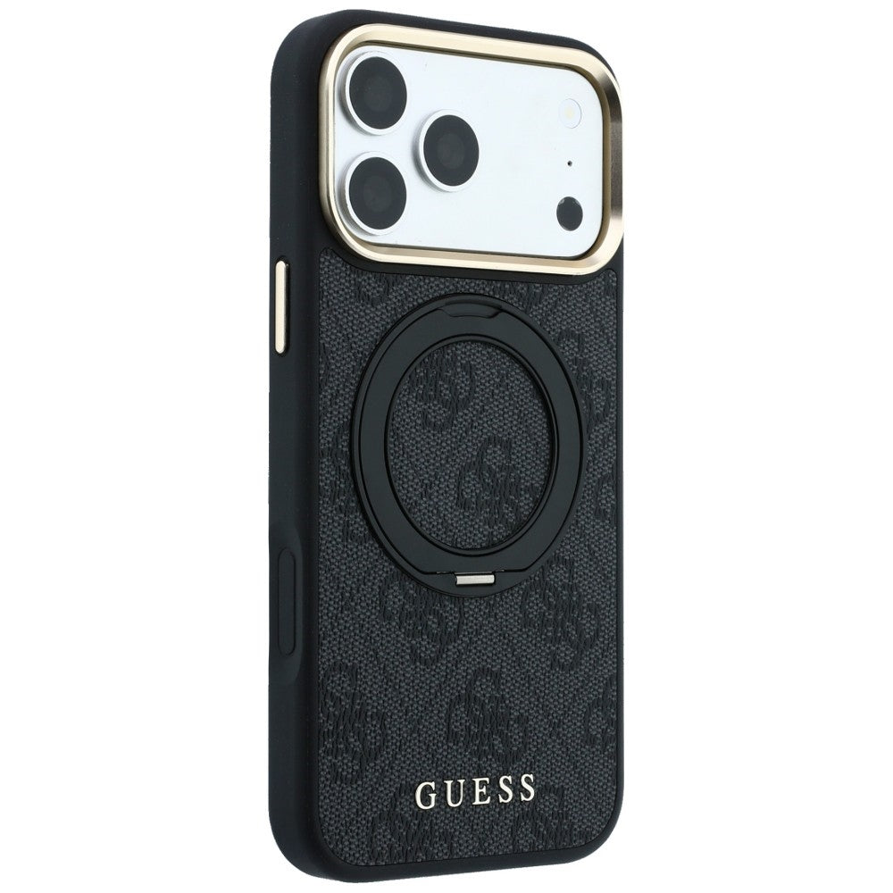 MagSafe-Hülle für Apple iPhone 18 Pro / 17 Pro, Guess, Ring Stand Classic Logo, Schwarz