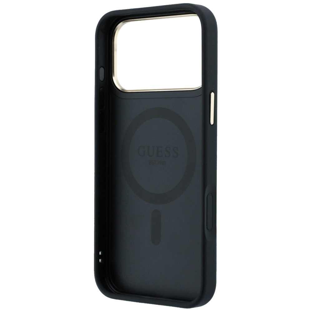 MagSafe-Hülle für Apple iPhone 18 Pro / 17 Pro, Guess, Ring Stand Classic Logo, Schwarz