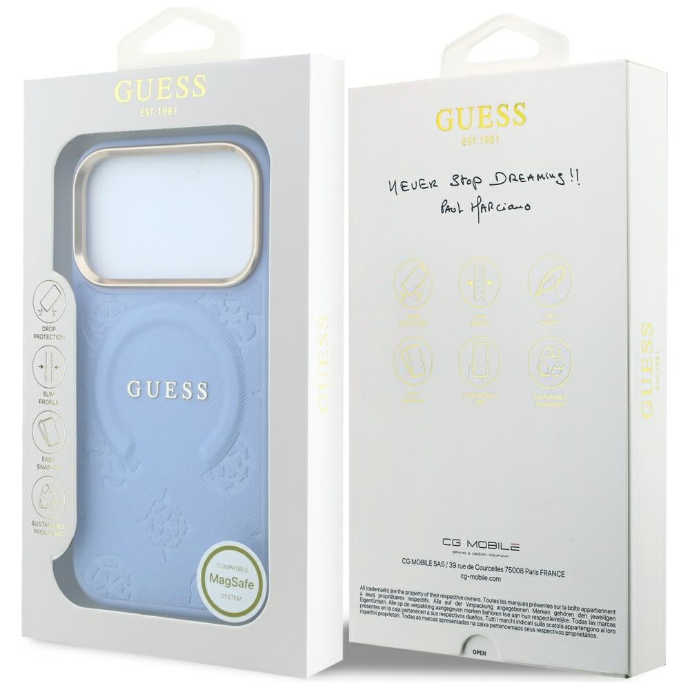 MagSafe Case for Apple iPhone 18 Pro / 17 Pro, Guess, Saffiano Peony Ring, Blue