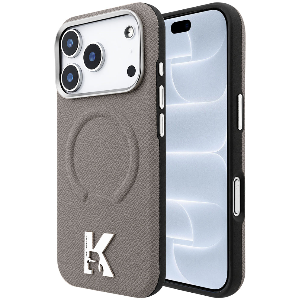 MagSafe-Hülle für Apple iPhone 18 Pro / 17 Pro, Karl Lagerfeld, geprägter Ring mit Körnung, Beige
