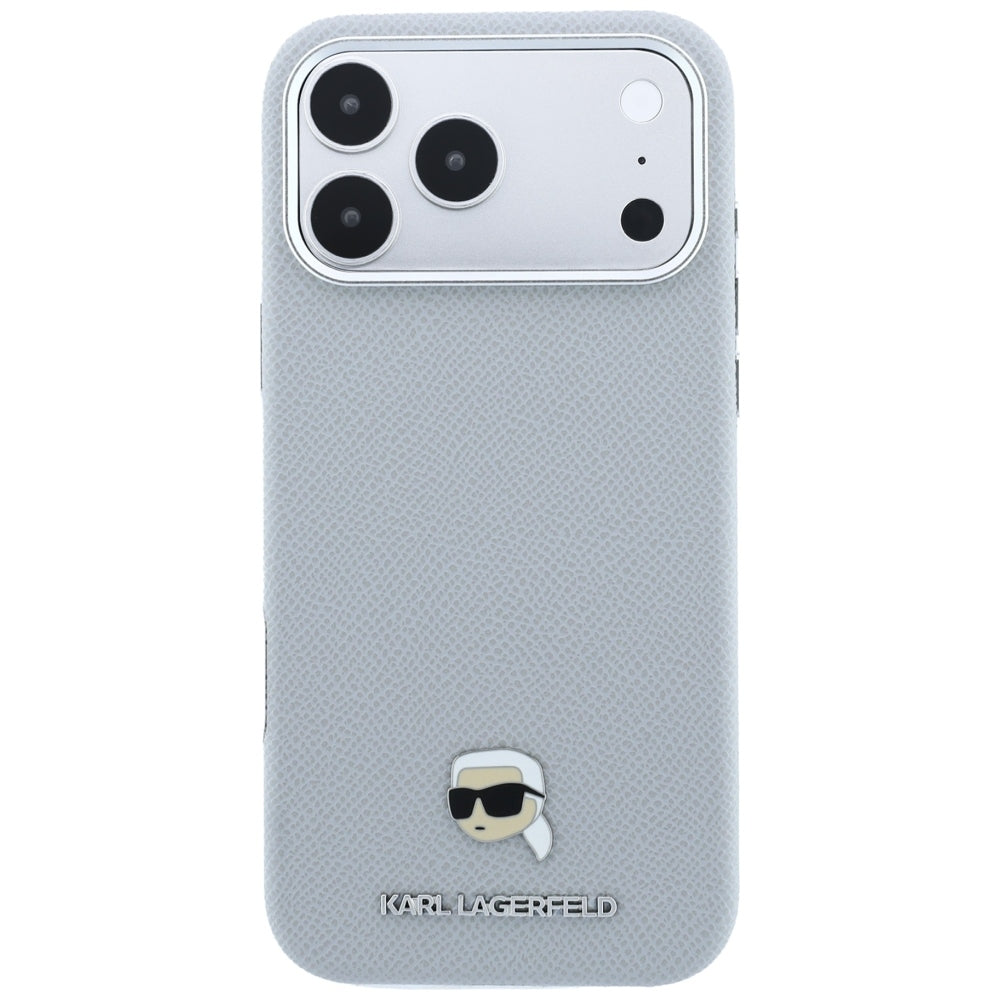 MagSafe-Hülle für Apple iPhone 18 Pro / 17 Pro, Karl Lagerfeld, Genarbtes Karl Head's Metal, Grau