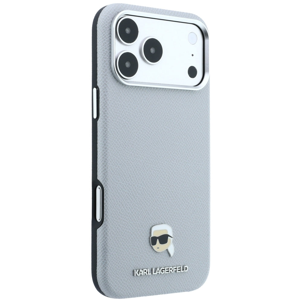 MagSafe-Hülle für Apple iPhone 18 Pro / 17 Pro, Karl Lagerfeld, Genarbtes Karl Head's Metal, Grau