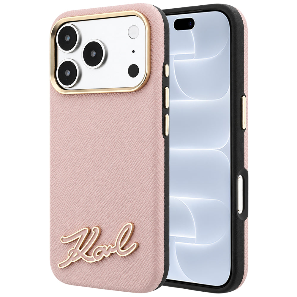 MagSafe-Hülle für Apple iPhone 18 Pro / 17 Pro, Karl Lagerfeld, geprägtes Harz-Signatur-Logo, Rosa