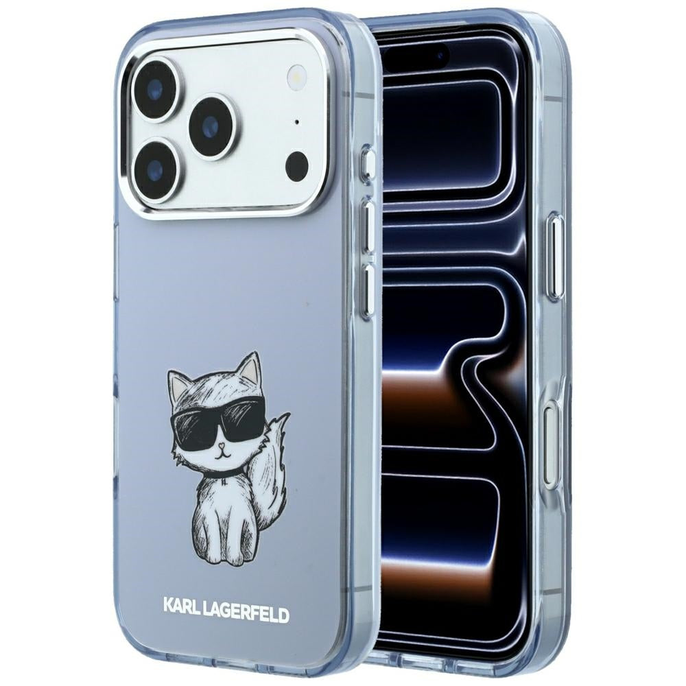 MagSafe-Hülle für Apple iPhone 18 Pro / 17 Pro, Karl Lagerfeld, IML Choupette Body Sketch Print, Blau