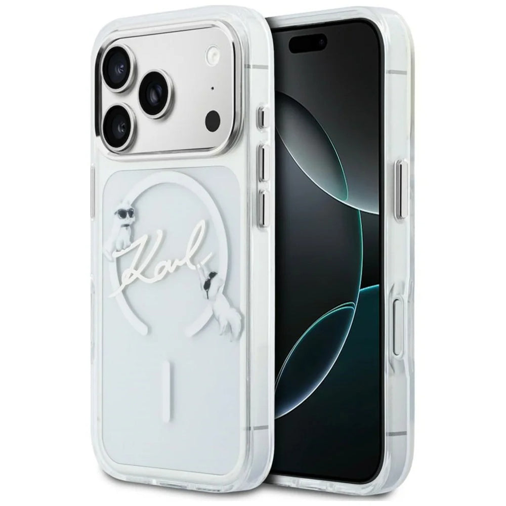 MagSafe-Hülle für Apple iPhone 18 Pro / 17 Pro, Karl Lagerfeld, IML Choupette Karl Script Logo, Transparent