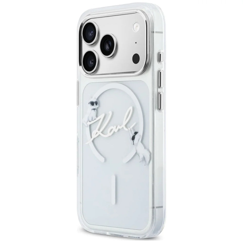 MagSafe-Hülle für Apple iPhone 18 Pro / 17 Pro, Karl Lagerfeld, IML Choupette Karl Script Logo, Transparent