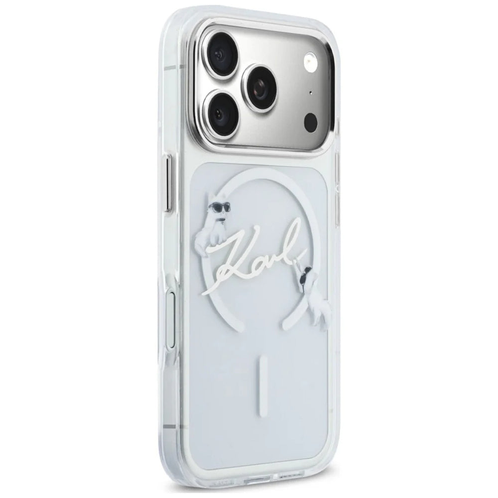 MagSafe-Hülle für Apple iPhone 18 Pro / 17 Pro, Karl Lagerfeld, IML Choupette Karl Script Logo, Transparent