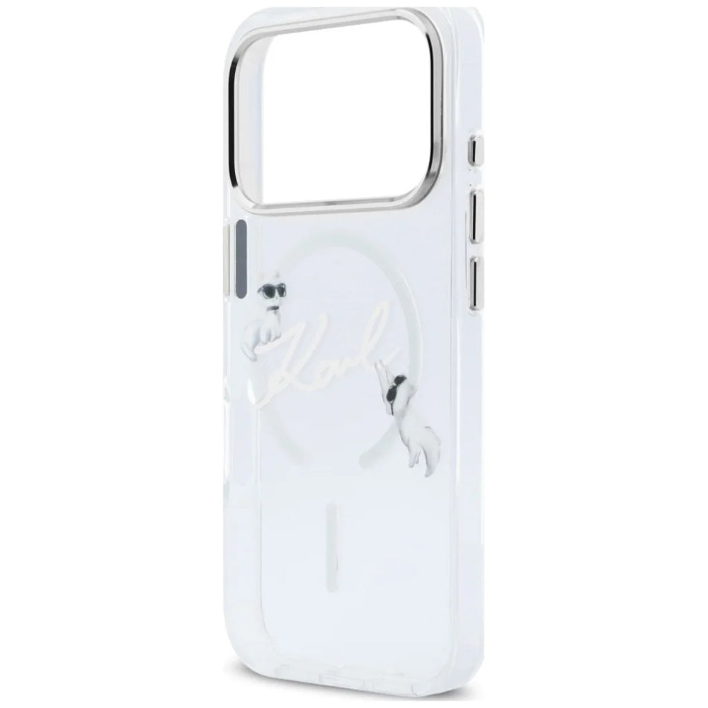 MagSafe-Hülle für Apple iPhone 18 Pro / 17 Pro, Karl Lagerfeld, IML Choupette Karl Script Logo, Transparent