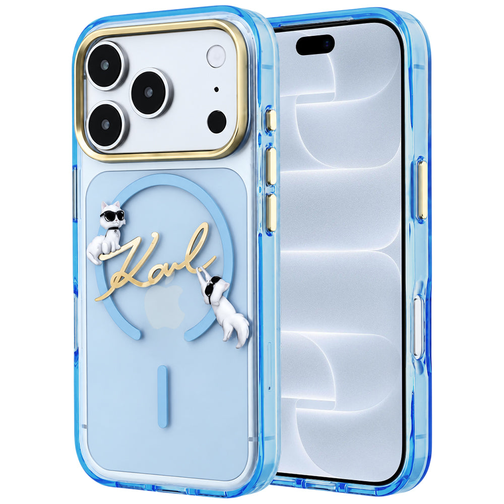 MagSafe-Hülle für Apple iPhone 18 Pro / 17 Pro, Karl Lagerfeld, IML Karl Script Logo, Blau