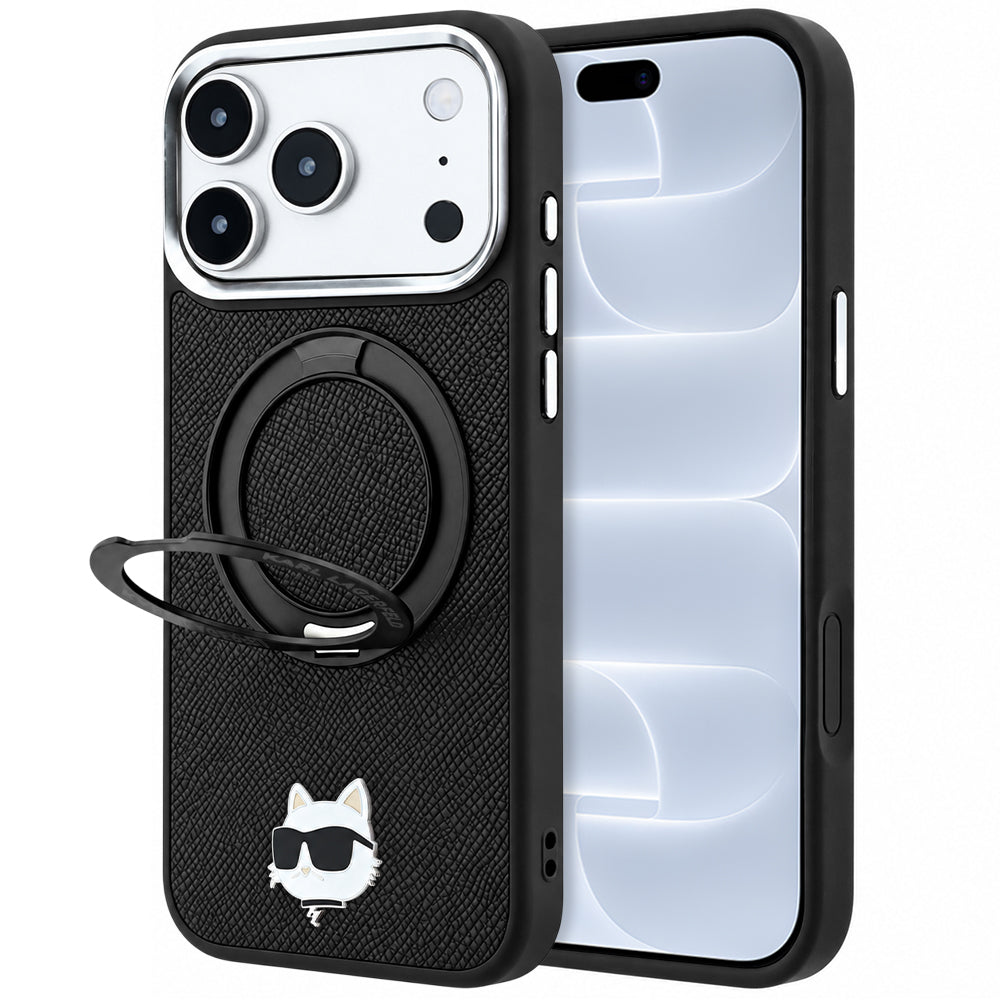 MagSafe-Hülle für Apple iPhone 18 Pro / 17 Pro, Karl Lagerfeld, Ring Stand 360 Choupette Pin, Schwarz
