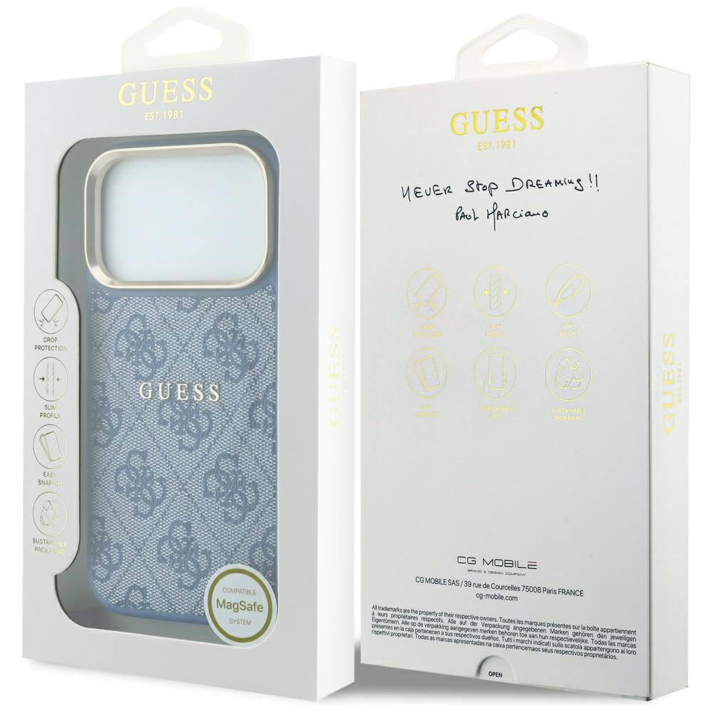 MagSafe-Hülle für Apple iPhone 18 Pro Max / 17 Pro Max, Guess, 4G Embossed Classic, Blau