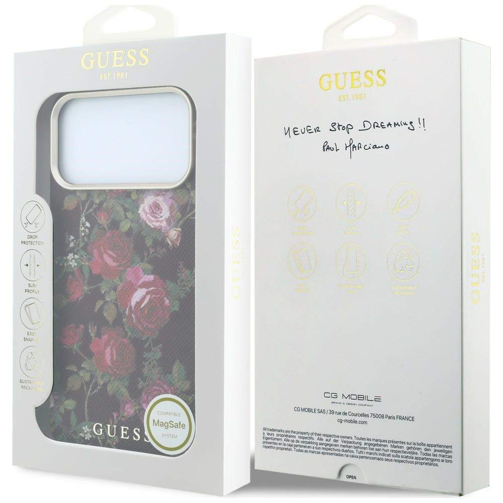 MagSafe-Hülle für Apple iPhone 18 Pro Max / 17 Pro Max, Guess, Blossom Roses Print, Burgunderrot