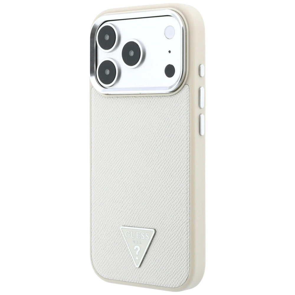 MagSafe-Hülle für Apple iPhone 18 Pro Max / 17 Pro Max, Guess, Geprägtes Dreieck-Logo, Beige