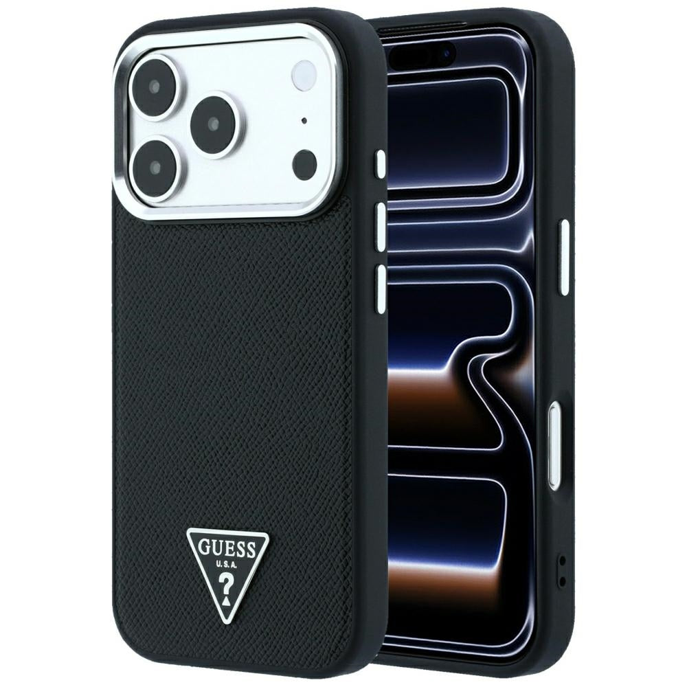 MagSafe-Hülle für Apple iPhone 18 Pro Max / 17 Pro Max, Guess, geprägtes Dreieck-Logo, Schwarz