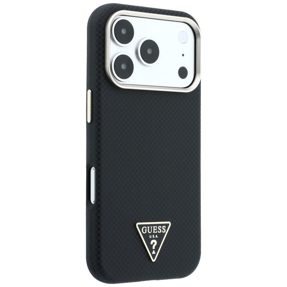 MagSafe-Hülle für Apple iPhone 18 Pro Max / 17 Pro Max, Guess, Kevlar-Dreieck-Logo, Schwarz