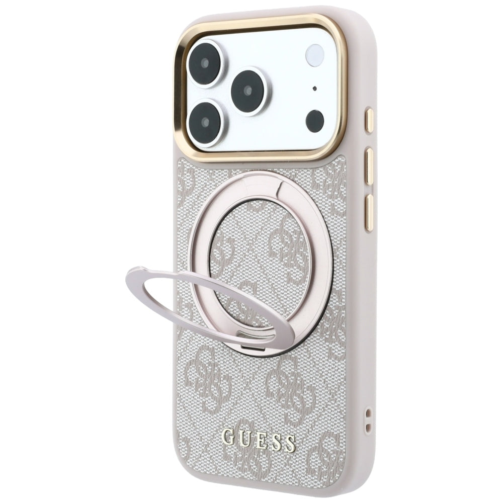 MagSafe-Hülle für Apple iPhone 18 Pro Max / 17 Pro Max, Guess, Ring Stand Classic Logo, Rosa