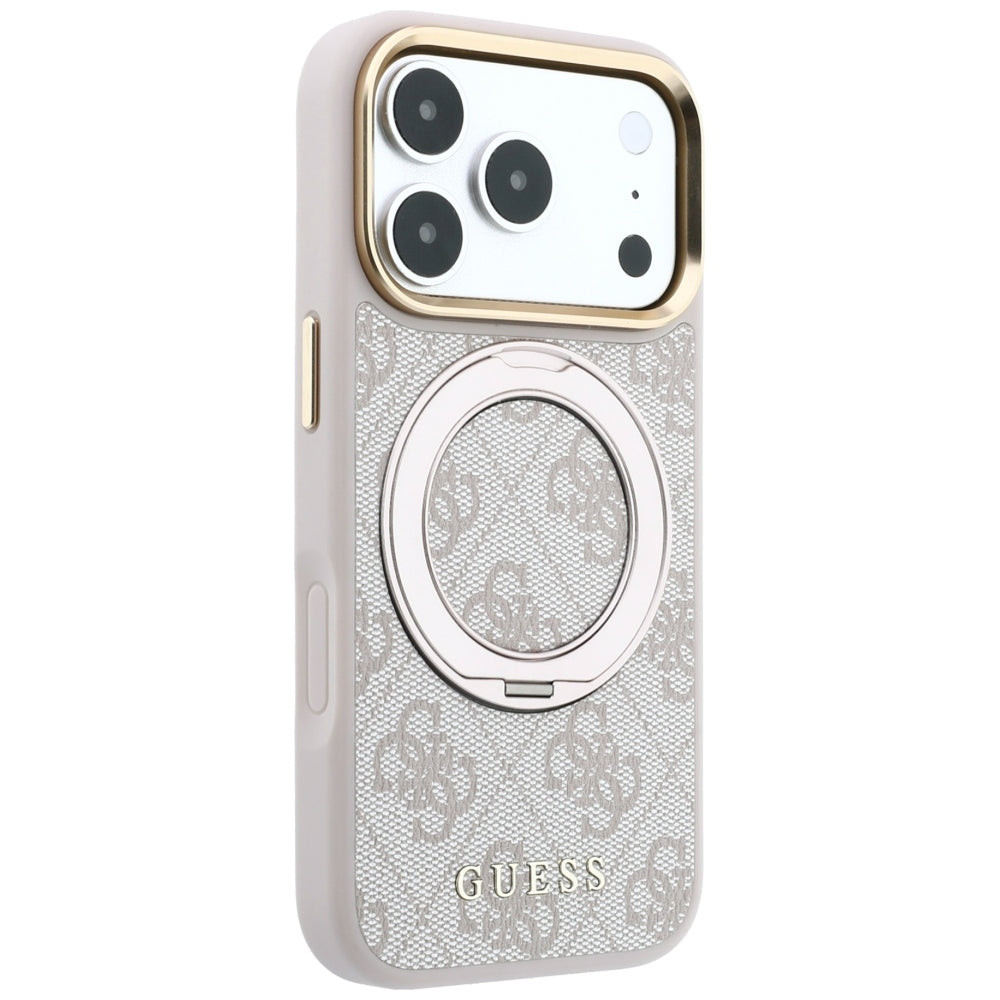 MagSafe-Hülle für Apple iPhone 18 Pro Max / 17 Pro Max, Guess, Ring Stand Classic Logo, Rosa