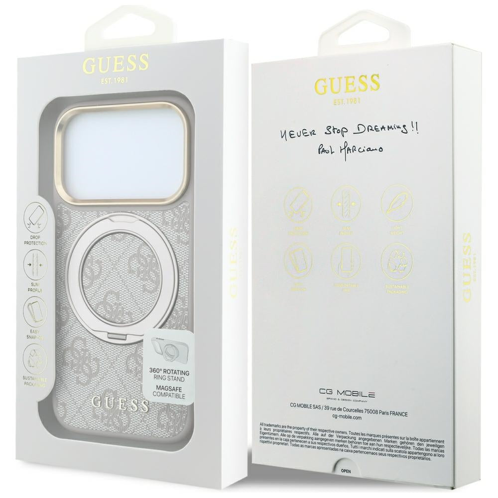 MagSafe-Hülle für Apple iPhone 18 Pro Max / 17 Pro Max, Guess, Ring Stand Classic Logo, Rosa