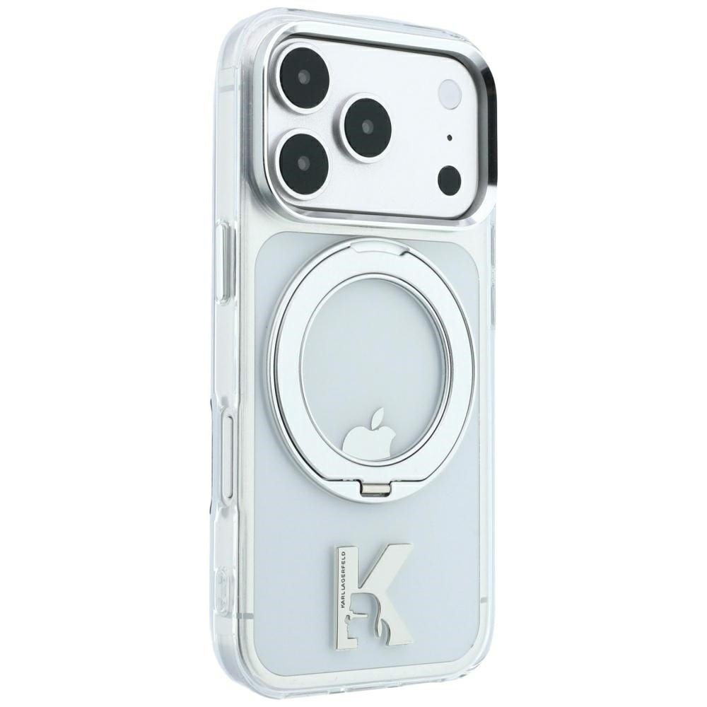 MagSafe-Hülle für Apple iPhone 18 Pro Max / 17 Pro Max, Karl Lagerfeld, IML Ring Stand Kameo Metall, Transparent