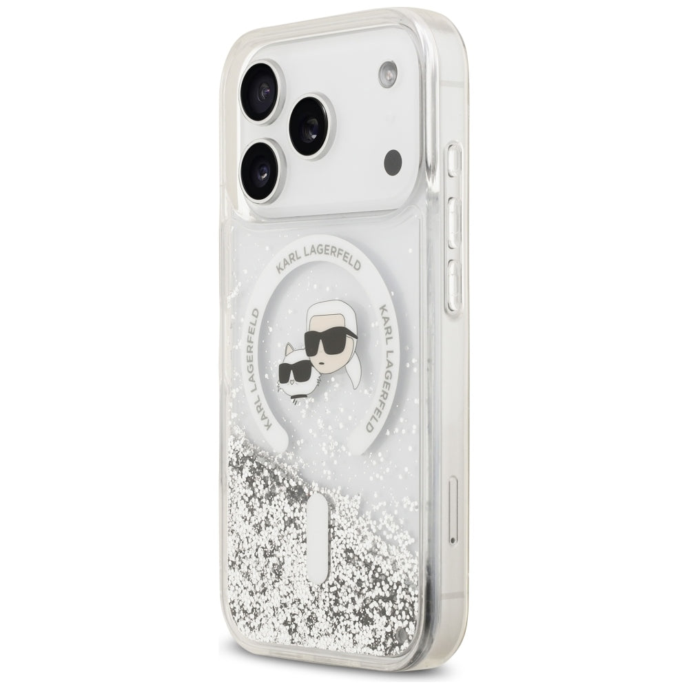 MagSafe-Hülle für Apple iPhone 18 Pro Max / 17 Pro Max, Karl Lagerfeld, Liquid Glitter Karl & Choupette Head's, Transparent