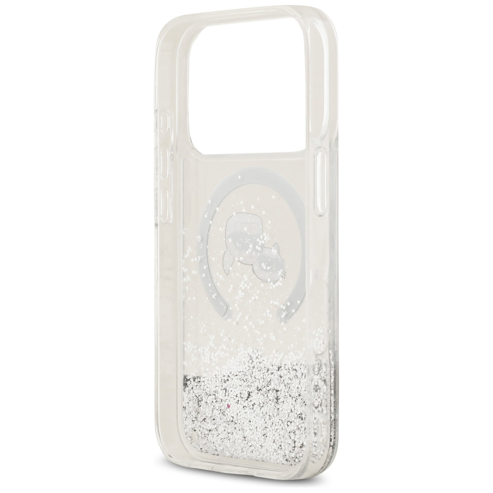 MagSafe-Hülle für Apple iPhone 18 Pro Max / 17 Pro Max, Karl Lagerfeld, Liquid Glitter Karl & Choupette Head's, Transparent